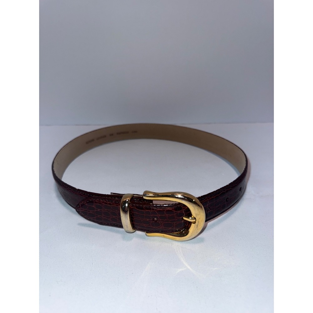 Capezio Womens Burgundy Croc Embossed Leather Belt Gold Buckle Size Small